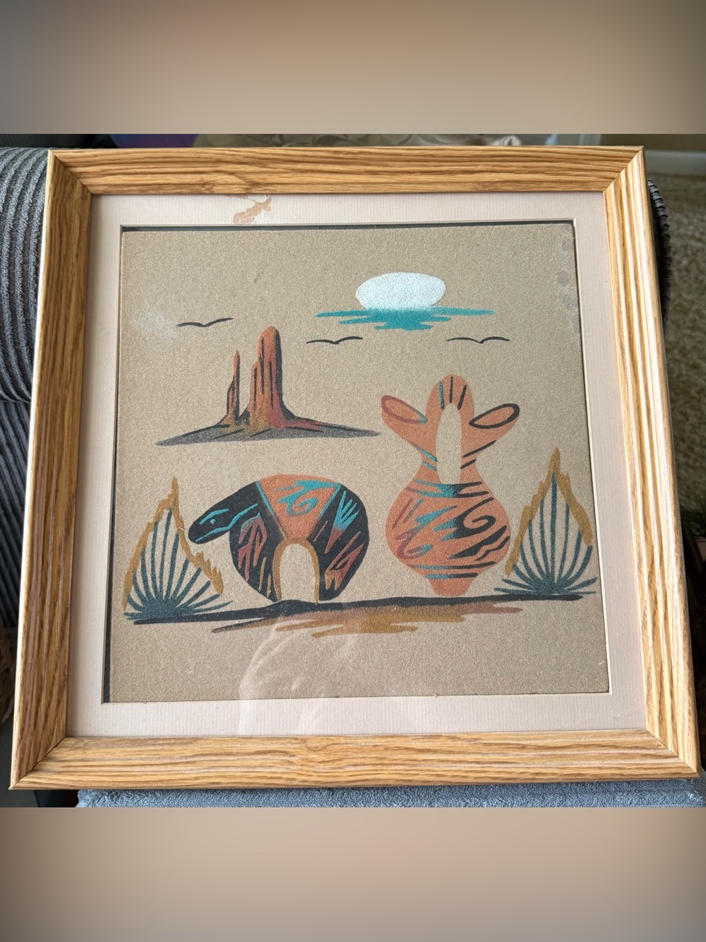 VTG Southwestern Native American Signed Sand Art Fetish Bear and Wedding Vase